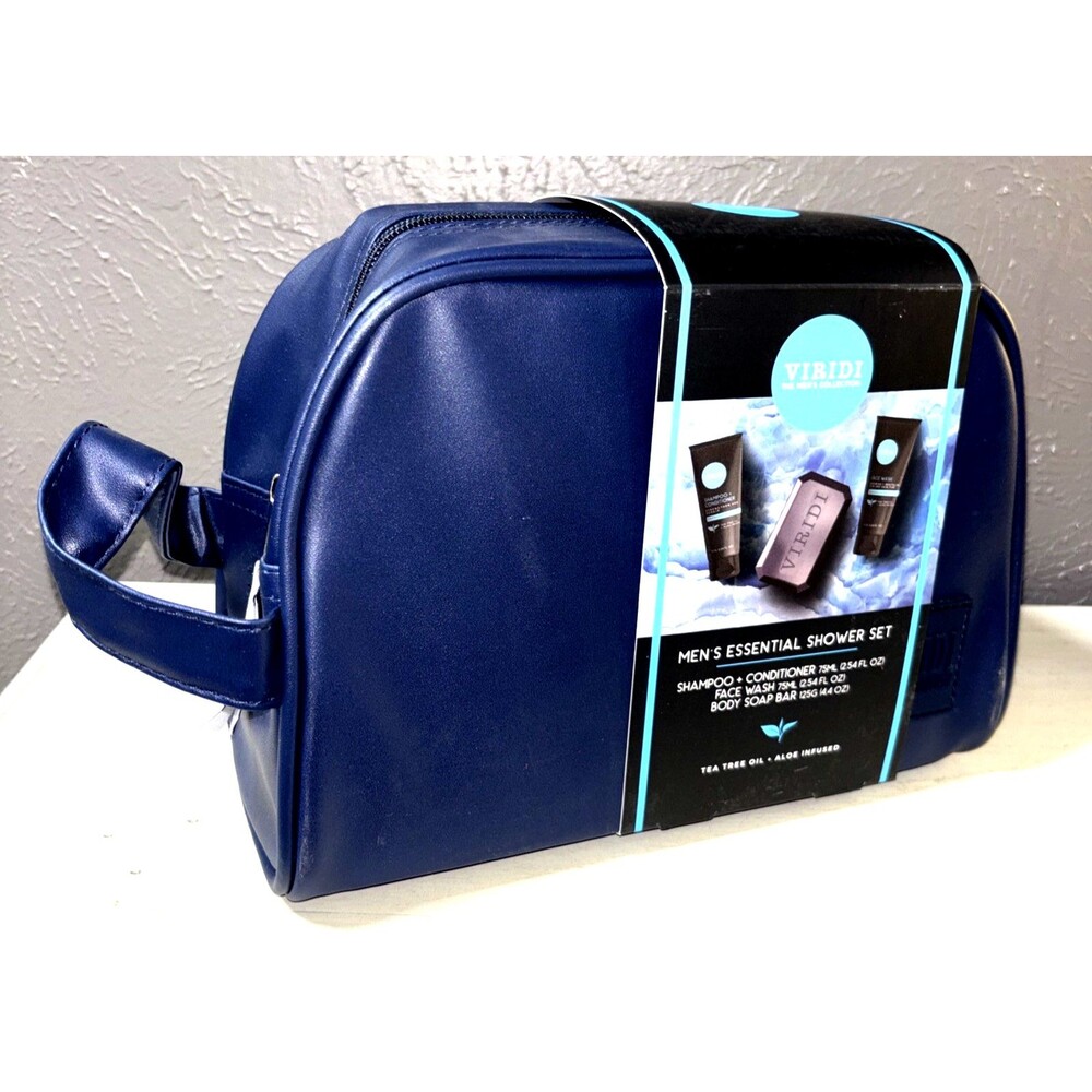 Viridi Mens Shower Gift Set Toiletry Bag Shampoo Conditioner Soap Face Wash Blue